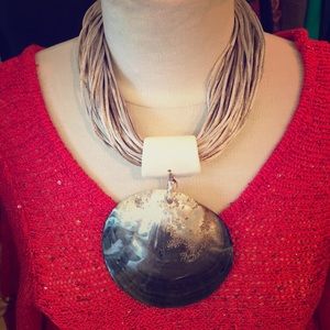 NecklaceBlack Lip Shell and bone fabric string.